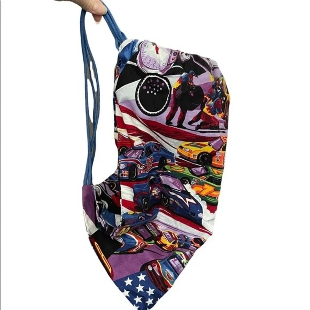 NASCAR Cloth Knapsack Small Packpack. Appears to be handmade.